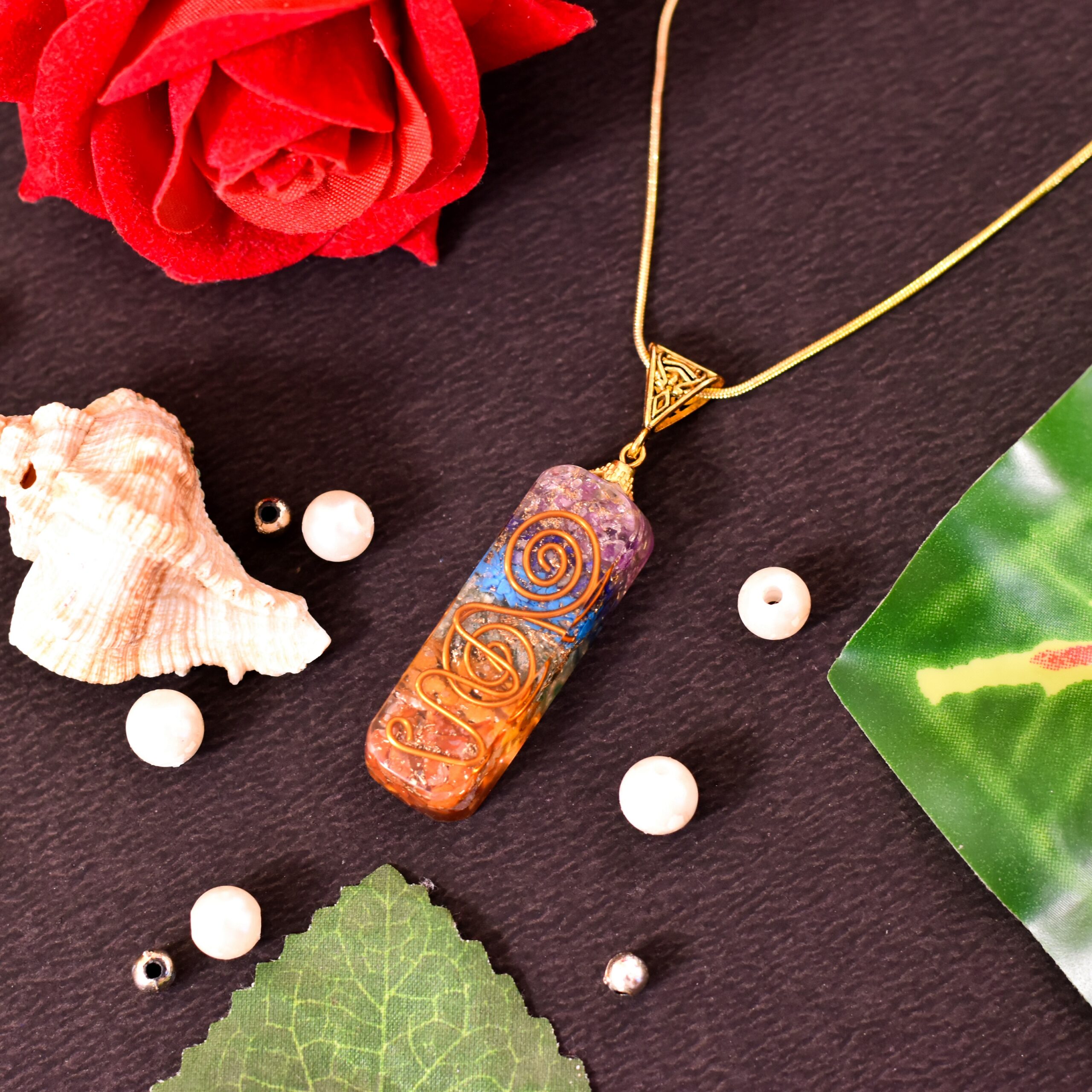 KACHVI Crystal Set |7 Chakra orgone pendant with chain - Image 3